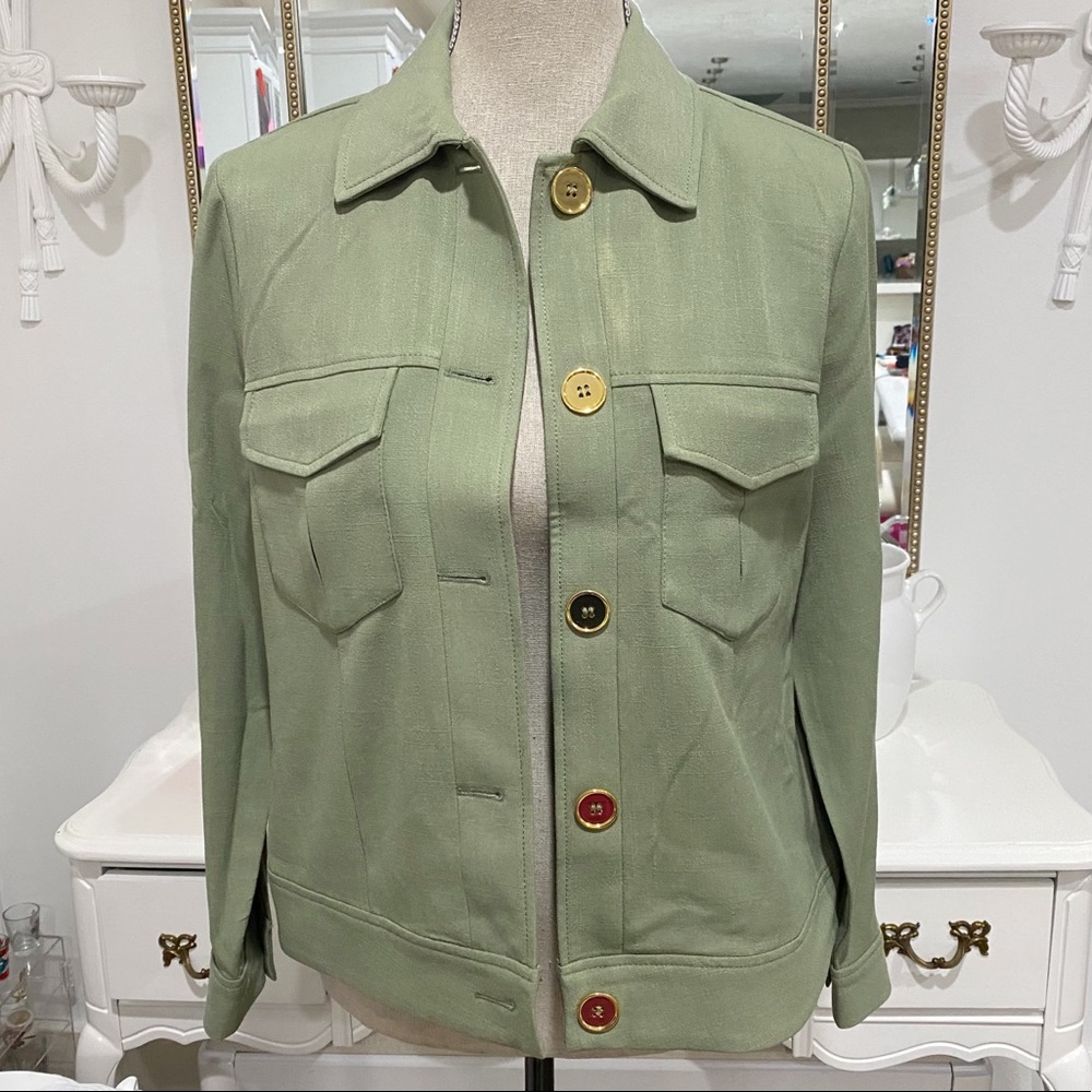 Draper's & Damon's Petite Light Green Shacket Gold Buttons Vintage Sz M